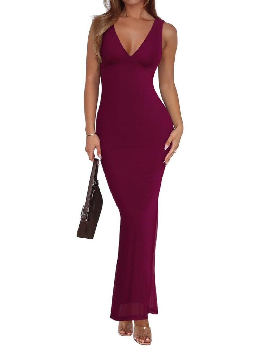 Summer V Neck Sleeveless Maxi Dress - Sexy Mesh Long Dress for Women